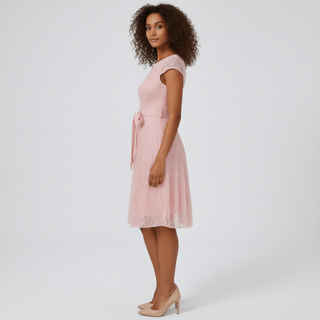 Norah Lace A-Line Cocktail Midi Dress with Bow Waist Detail