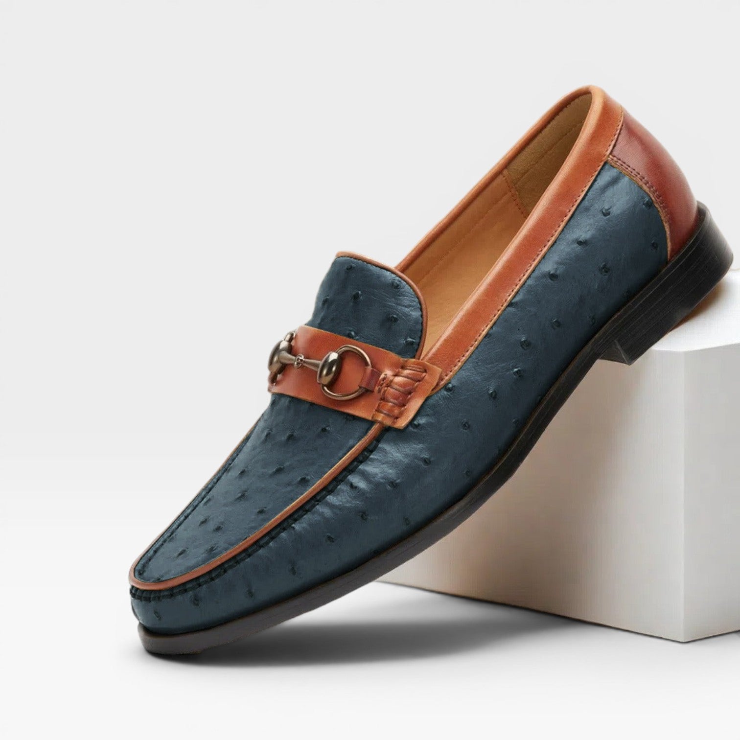Men's Textured Genuine Leather Smart Slip On Horsebit Loafers