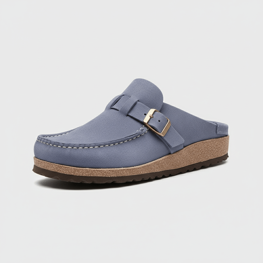 Olga Slide Sandals with Buckle Strap and Closed Toe