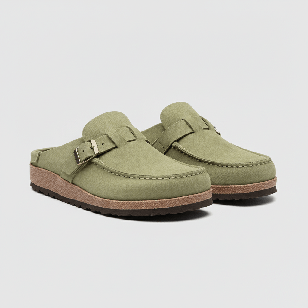 Olga Slide Sandals with Buckle Strap and Closed Toe
