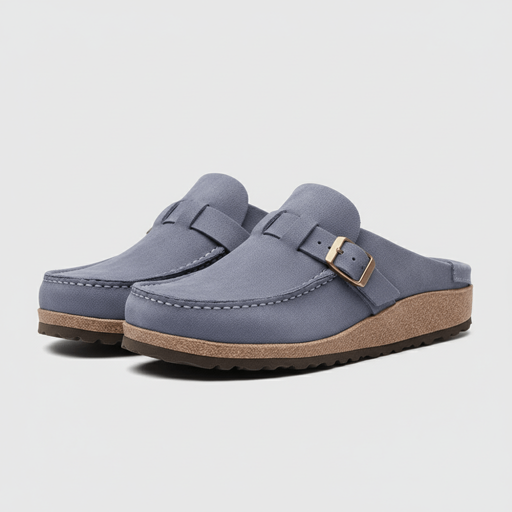 Olga Slide Sandals with Buckle Strap and Closed Toe