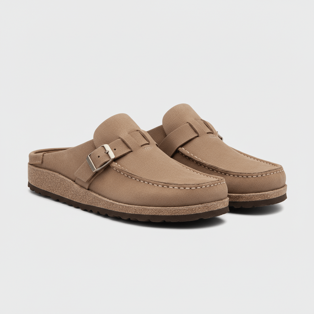 Olga Slide Sandals with Buckle Strap and Closed Toe