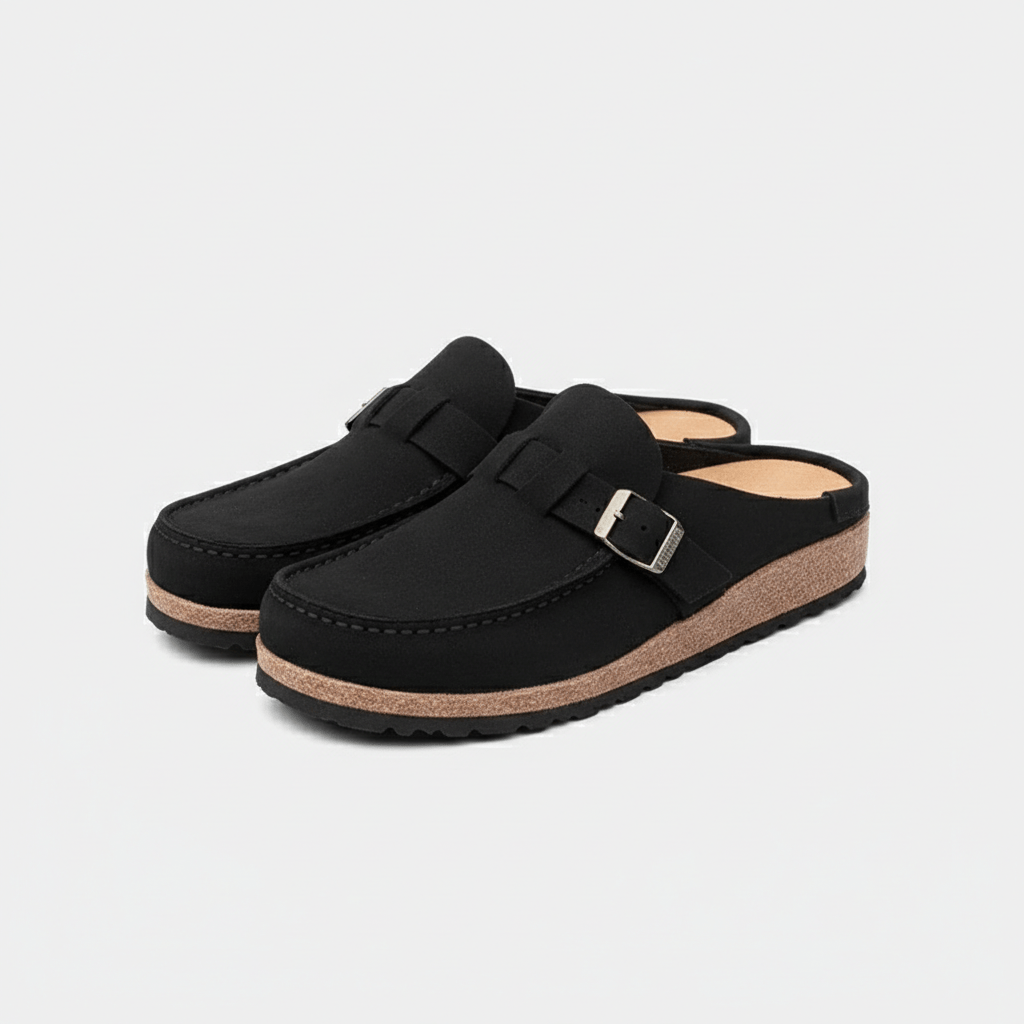 Olga Slide Sandals with Buckle Strap and Closed Toe