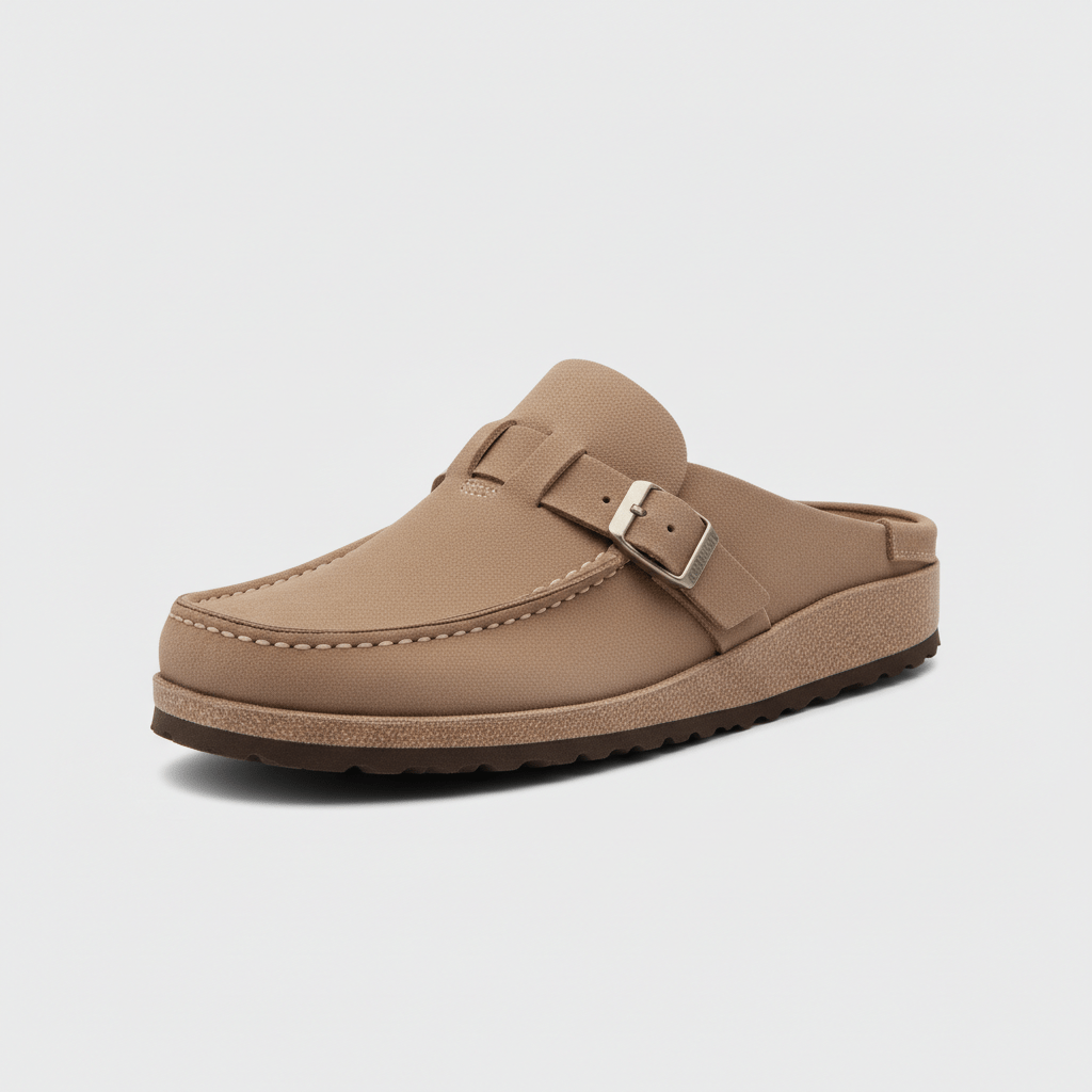 Olga Slide Sandals with Buckle Strap and Closed Toe
