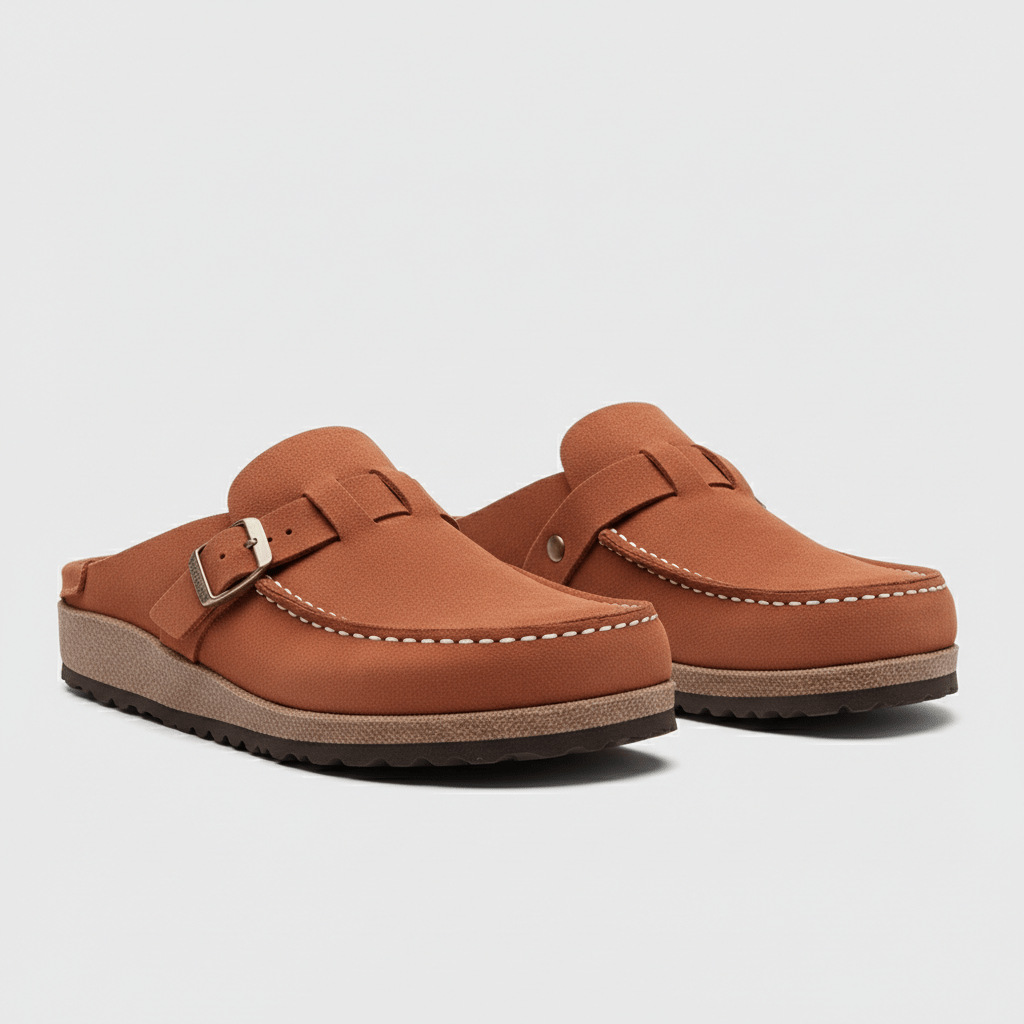 Olga Slide Sandals with Buckle Strap and Closed Toe