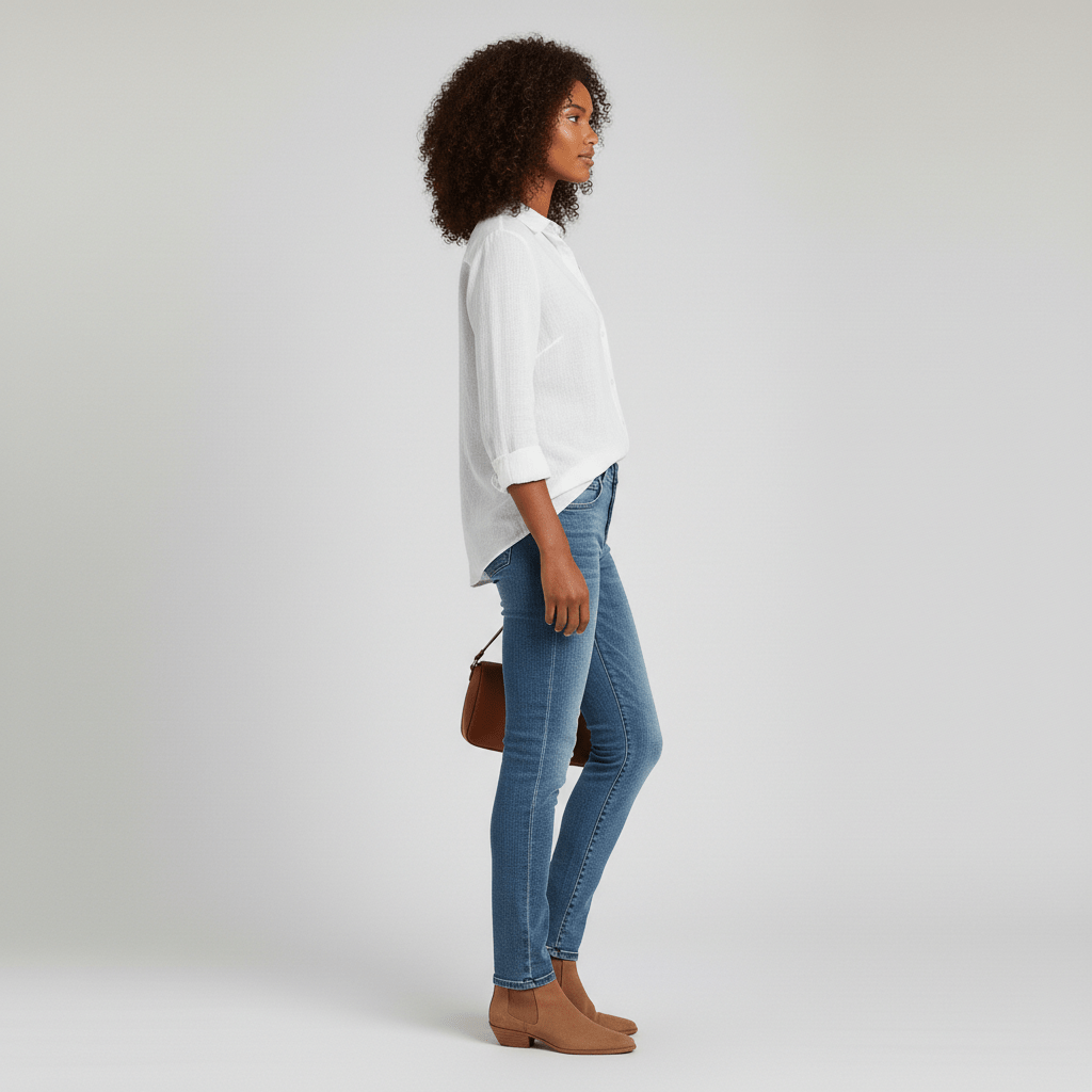 Olive Button-Up Long Sleeve Blouse with V-Neckline