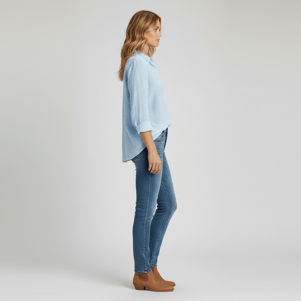 Olive Button-Up Long Sleeve Blouse with V-Neckline