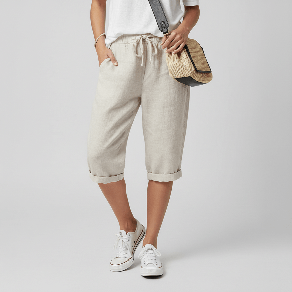 Olympia Drawstring Waist Shorts Rolled Hem Relaxed Fit