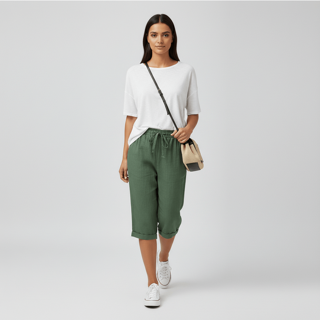 Olympia Drawstring Waist Shorts Rolled Hem Relaxed Fit