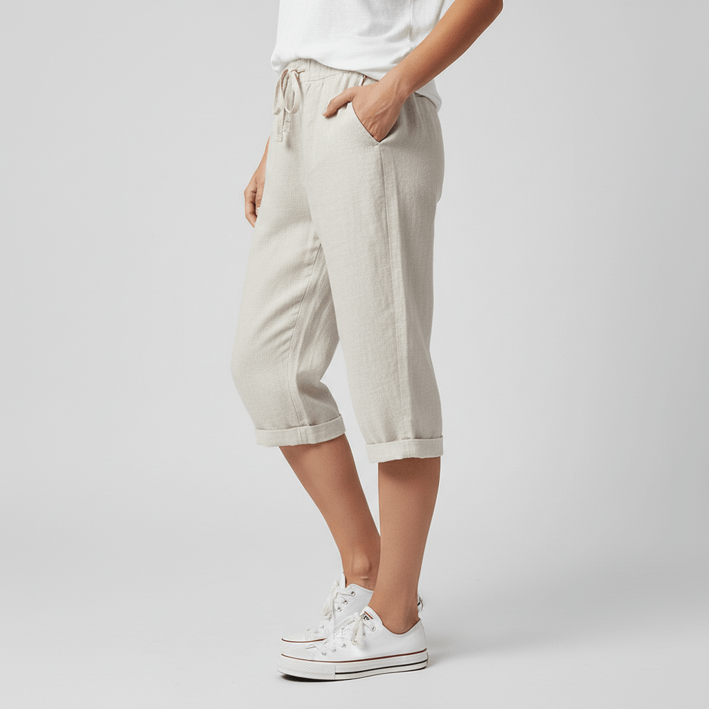 Olympia Drawstring Waist Shorts Rolled Hem Relaxed Fit