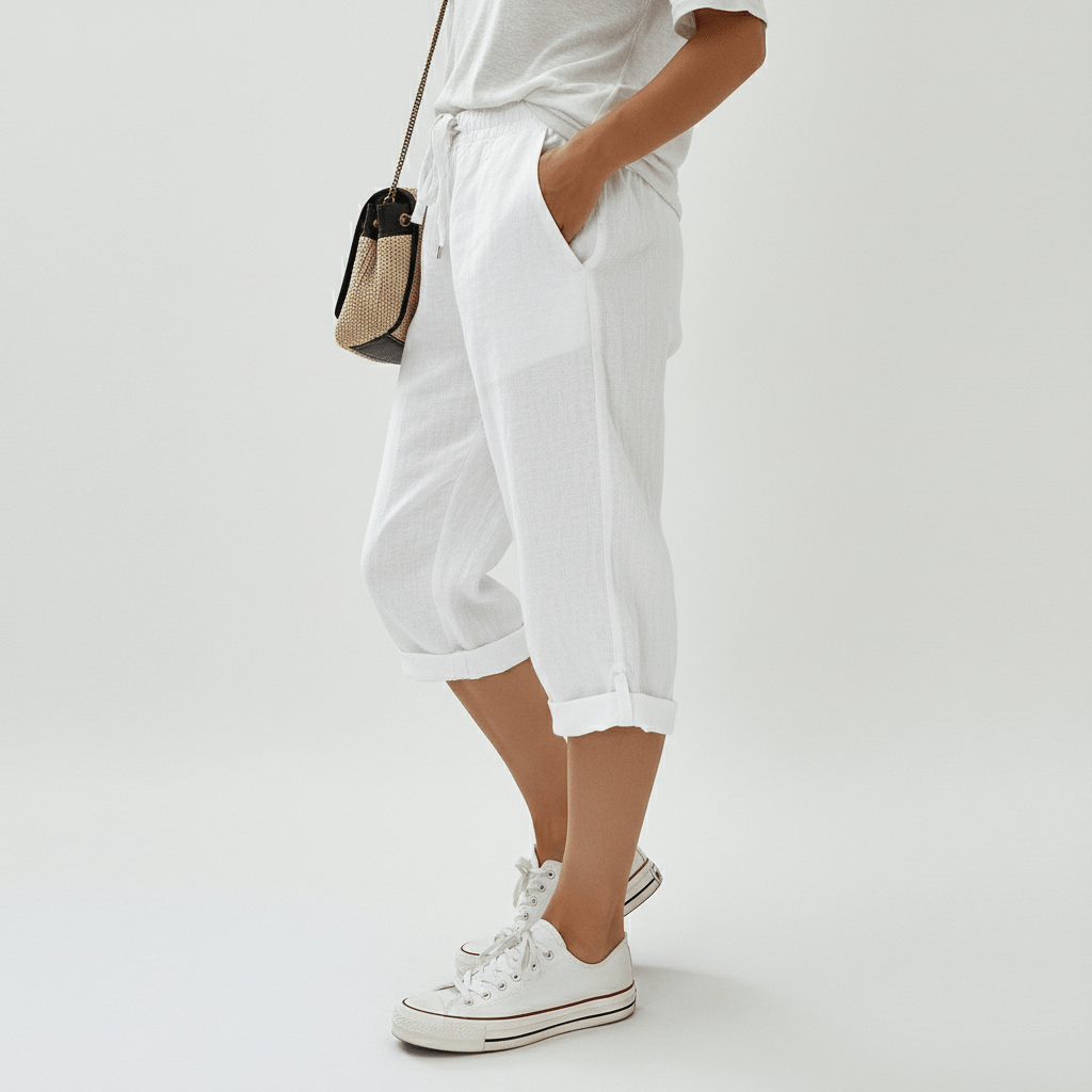 Olympia Drawstring Waist Shorts Rolled Hem Relaxed Fit