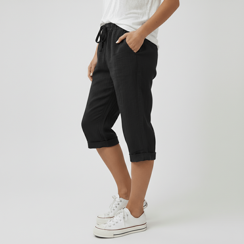 Olympia Drawstring Waist Shorts Rolled Hem Relaxed Fit