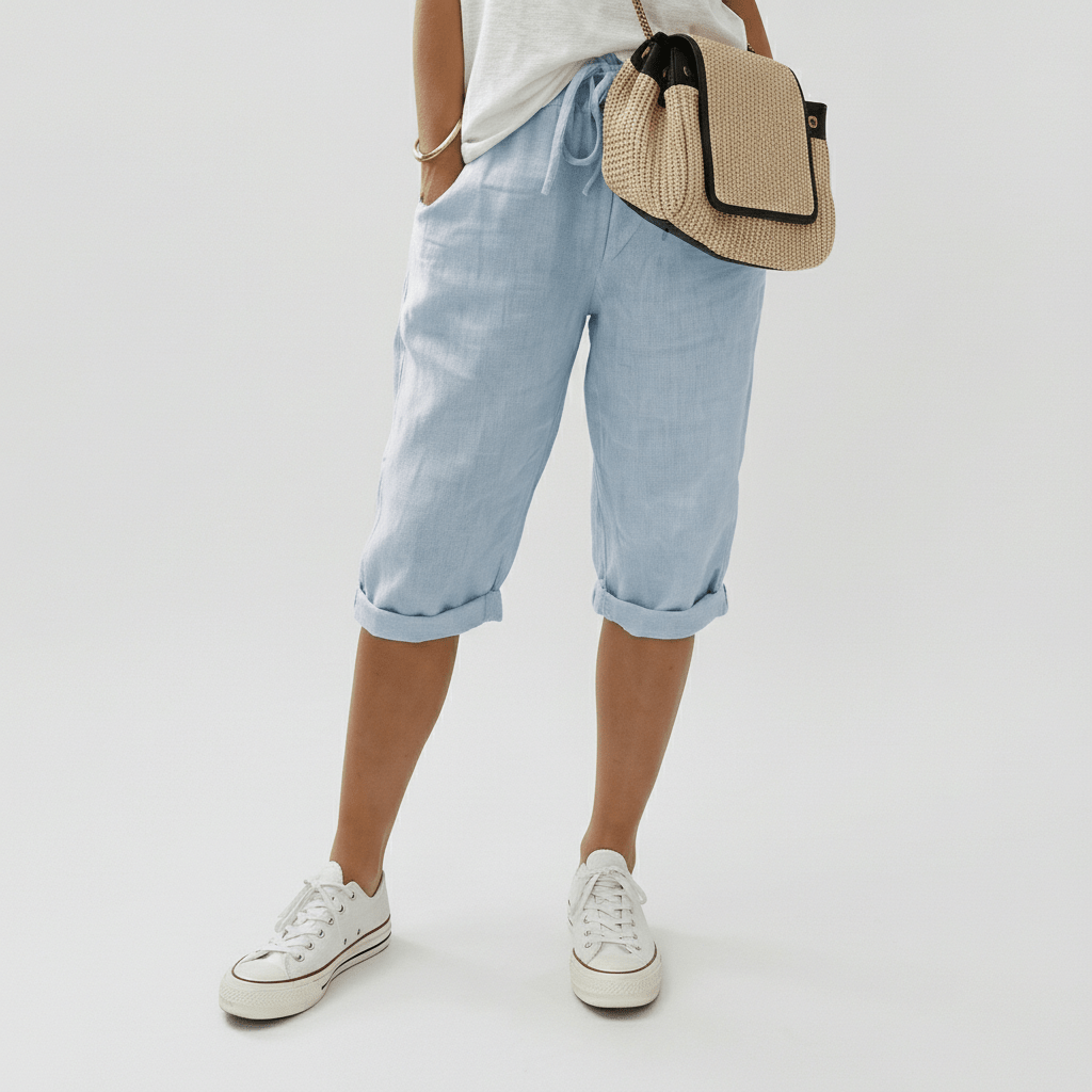 Olympia Drawstring Waist Shorts Rolled Hem Relaxed Fit