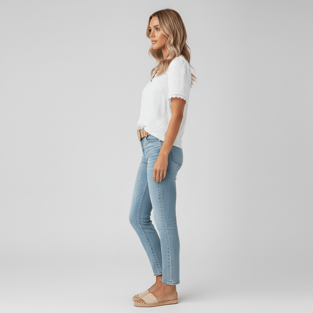 Paulina Lace Trim Short Sleeve V-Neck Blouse
