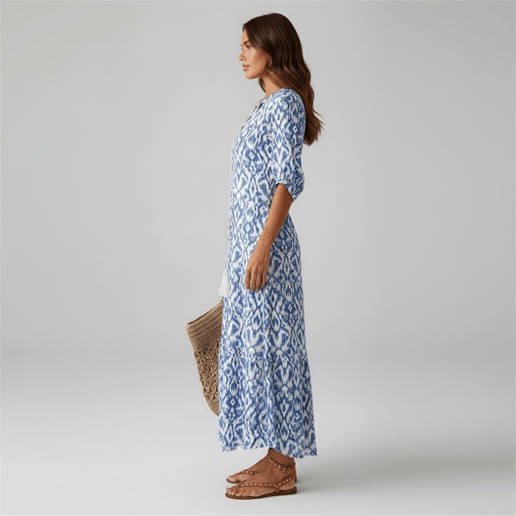 Prudence V-Neck Floral Maxi Dress for Women with Short Sleeves