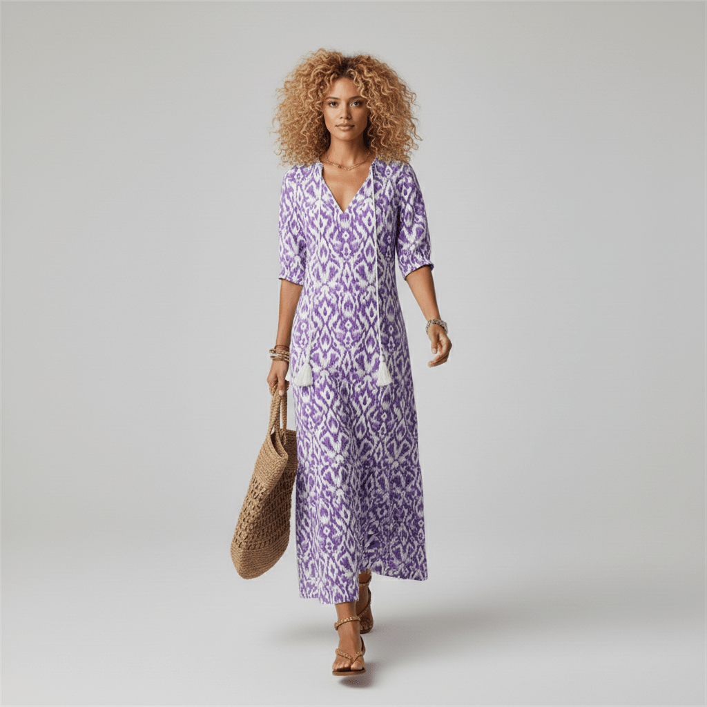Prudence V-Neck Floral Maxi Dress for Women with Short Sleeves
