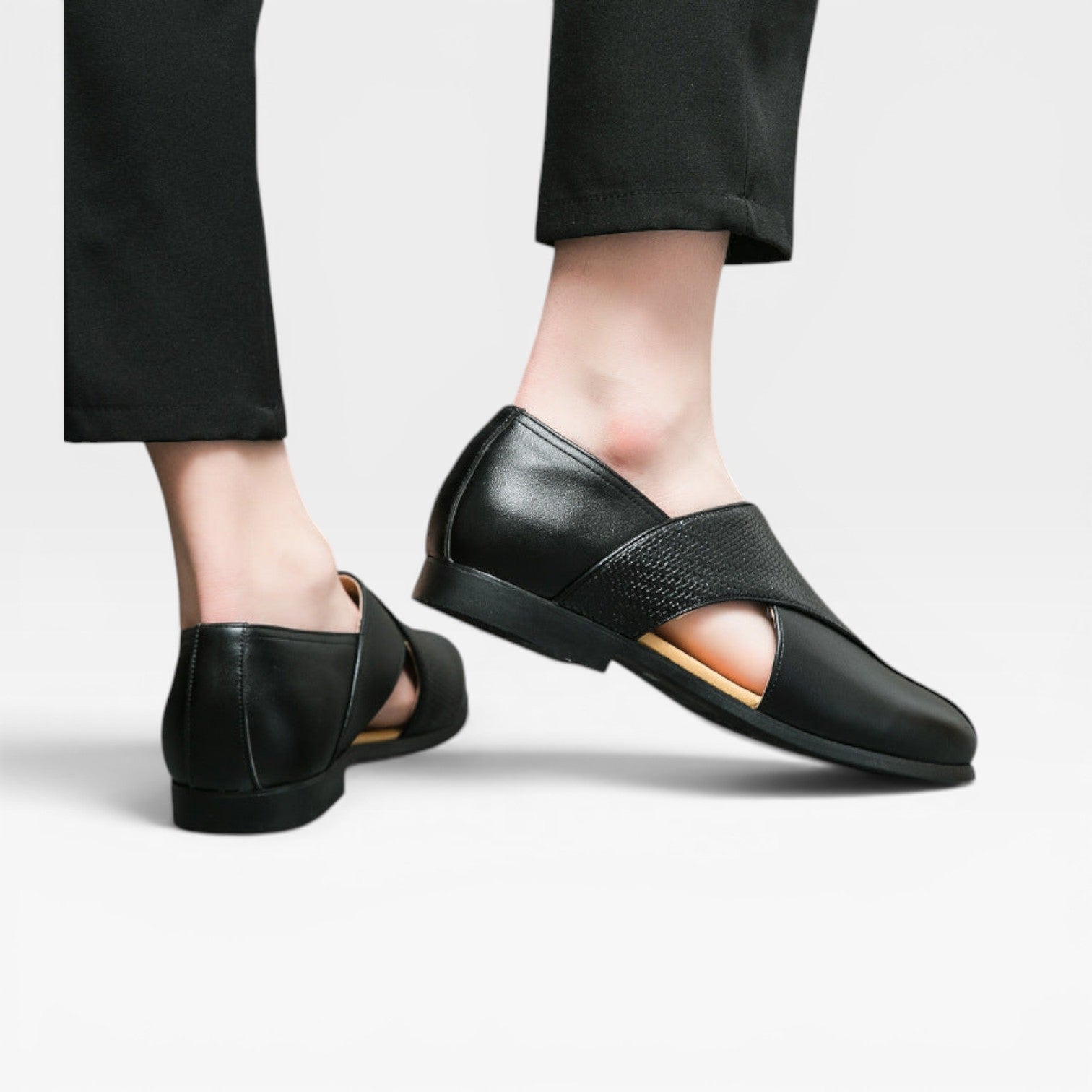 Men's Real Leather Slip On Loafers With Woven Cross Strap Detail