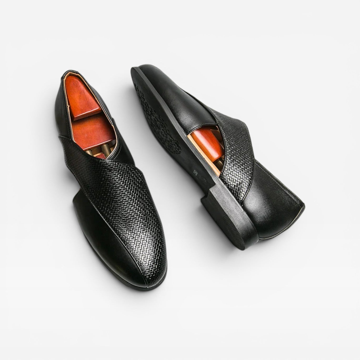 Men's Real Leather Slip On Loafers With Woven Cross Strap Detail