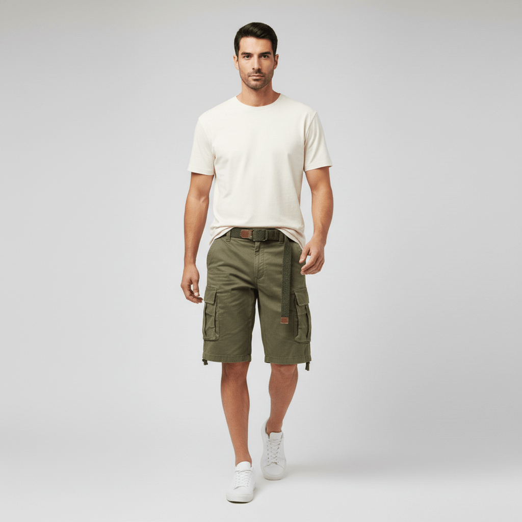 Shawn Cargo Shorts with Side Slip Pockets and Belt Loops