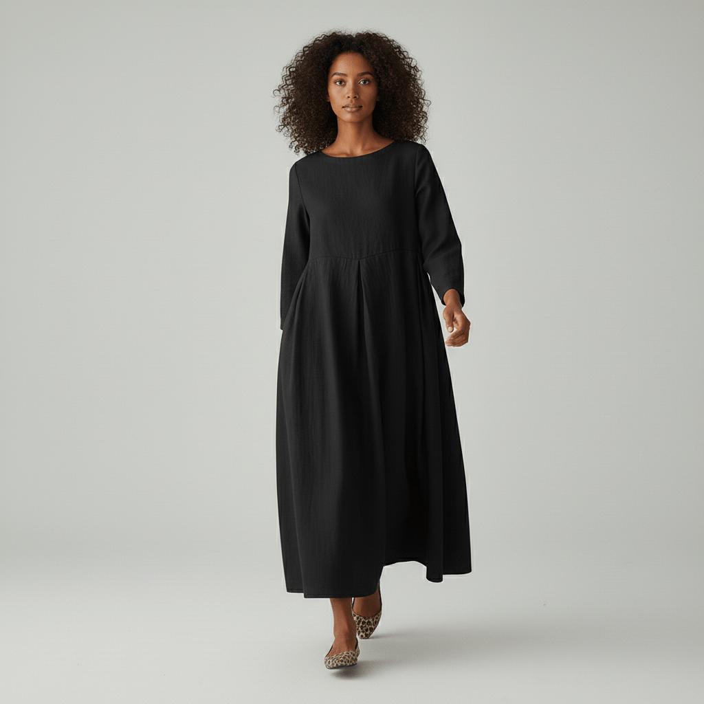 Shirley Round Neck Oversized Maxi Dress for Women with Side Pockets