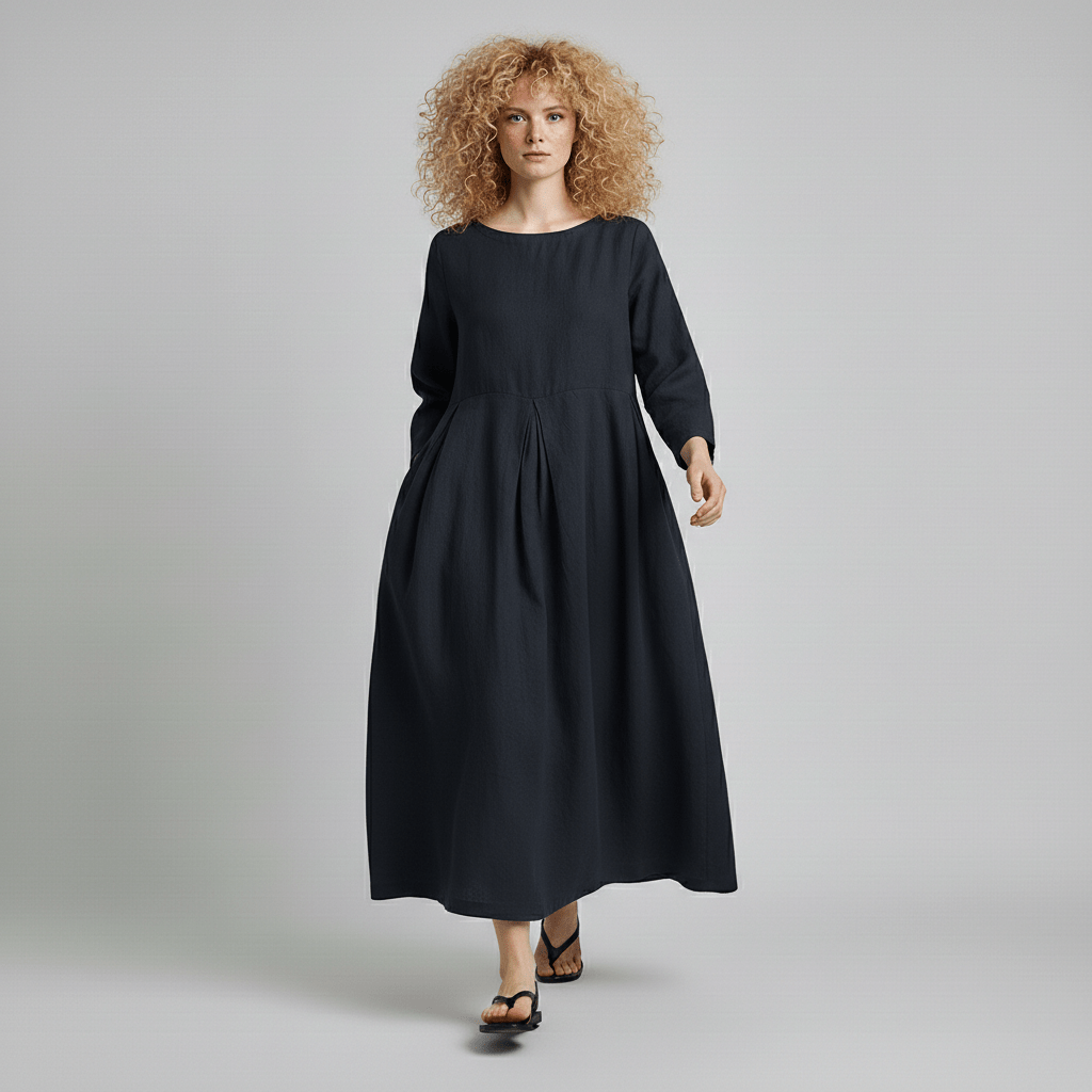 Shirley Round Neck Oversized Maxi Dress for Women with Side Pockets