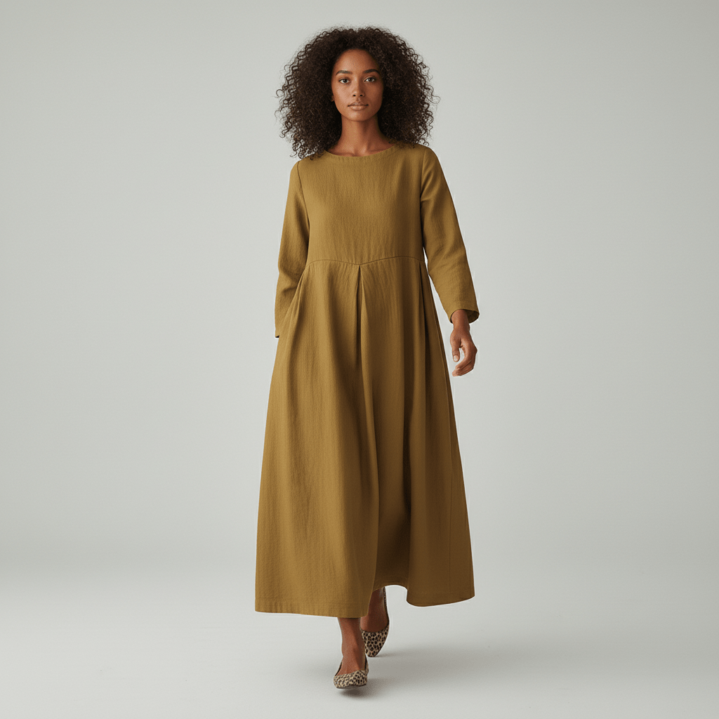 Shirley Round Neck Oversized Maxi Dress for Women with Side Pockets