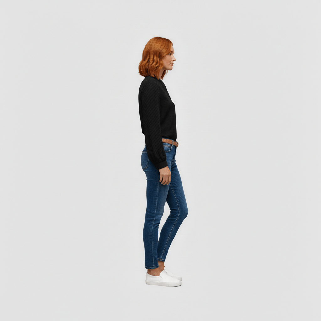 Susan Textured Sleeve V-Neck Blouse
