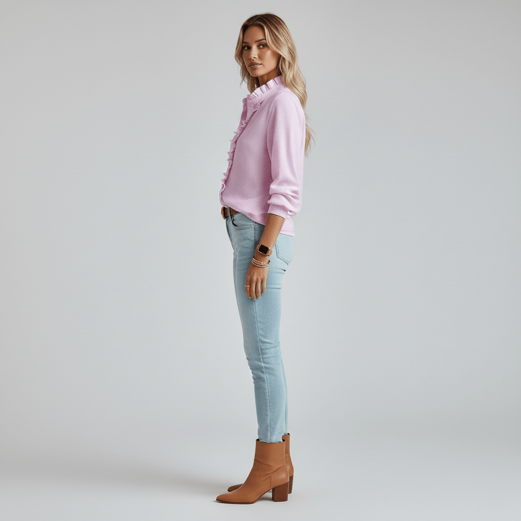 Tanya Ruffle Front Button Blouse with Long Sleeves
