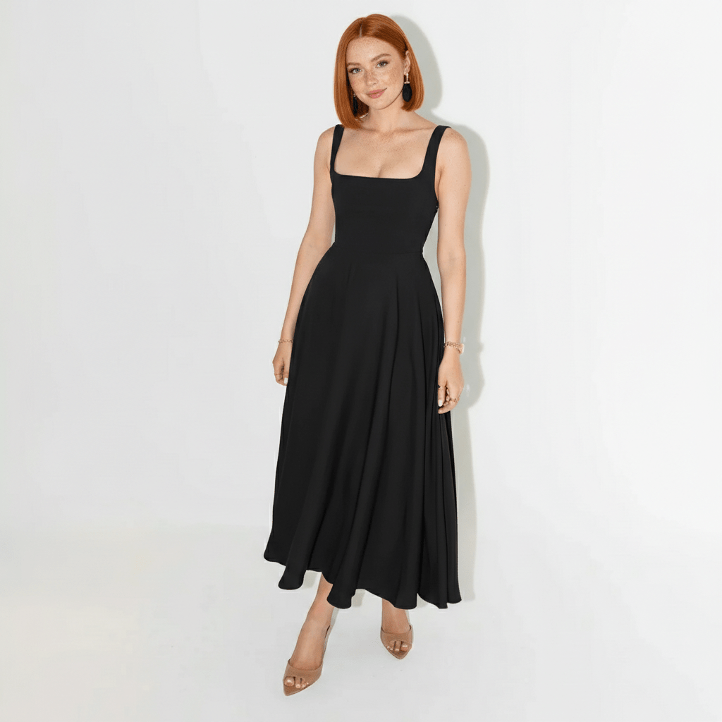 Vivica Elegant Square Neck Midi Dress