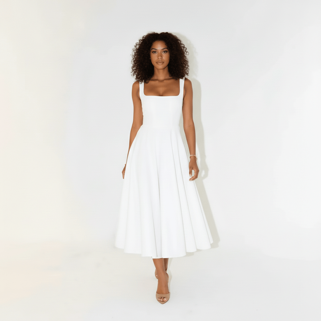 Vivica Elegant Square Neck Midi Dress