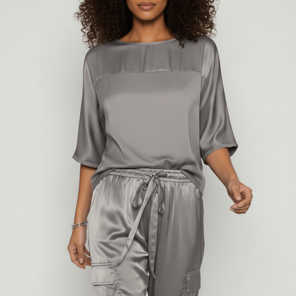 Wendy Two Piece Set Satin Top and Relaxed Cargo Pants