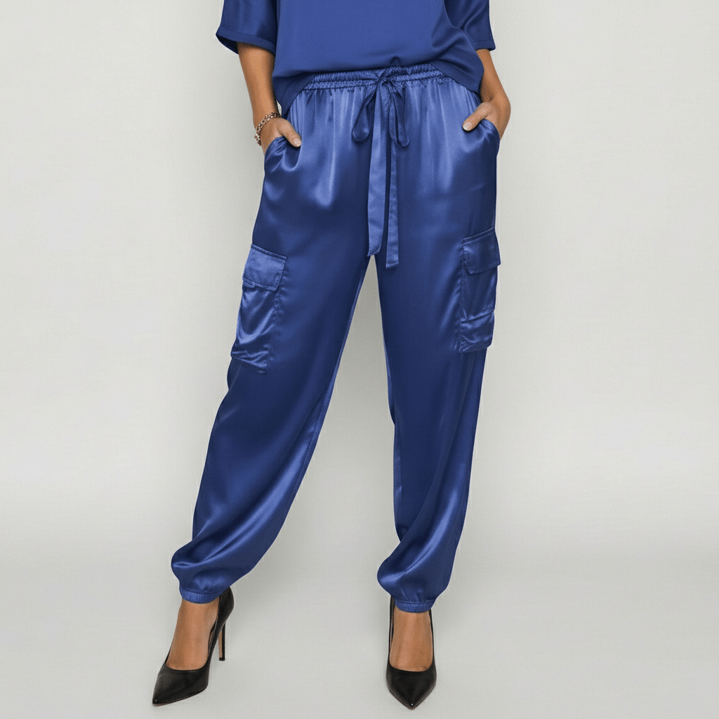 Wendy Two Piece Set Satin Top and Relaxed Cargo Pants