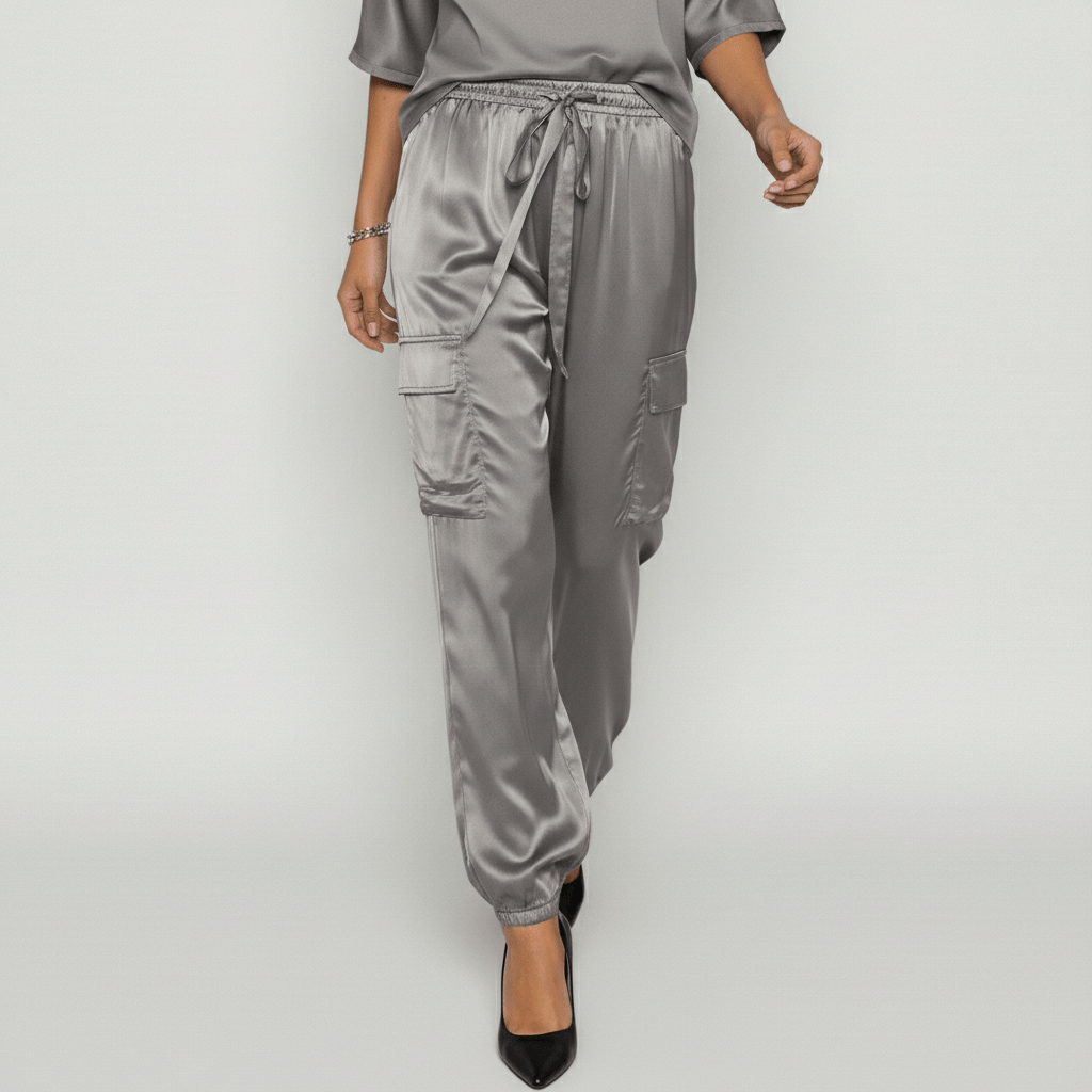 Wendy Two Piece Set Satin Top and Relaxed Cargo Pants