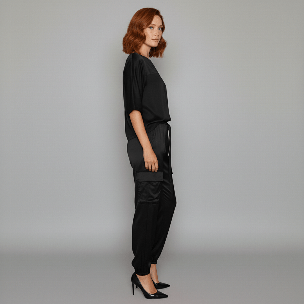 Wendy Two Piece Set Satin Top and Relaxed Cargo Pants