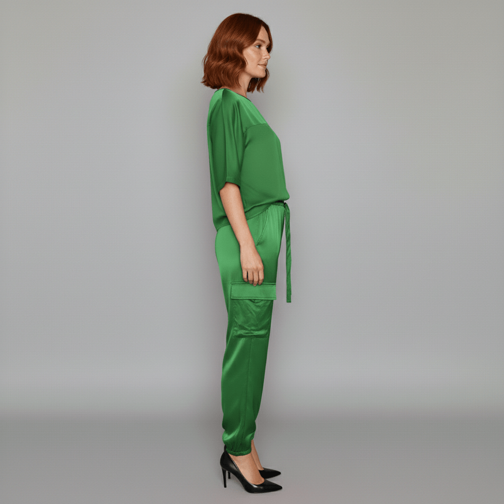 Wendy Two Piece Set Satin Top and Relaxed Cargo Pants