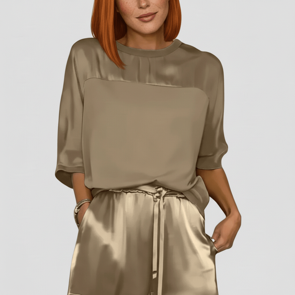 Wendy Two Piece Set Satin Top and Relaxed Cargo Pants