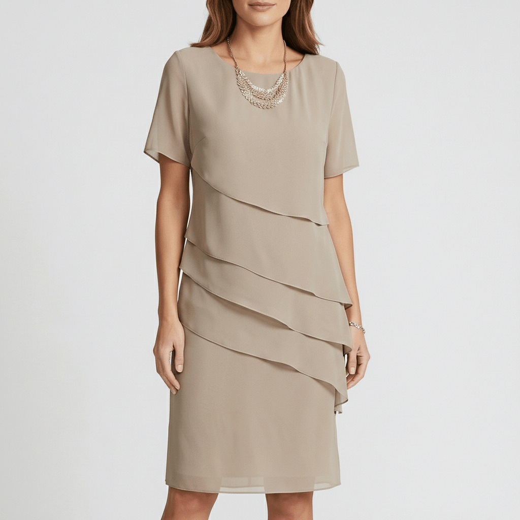 Willa Chiffon Short Sleeve Cocktail Dress with Layered Ruffle Design